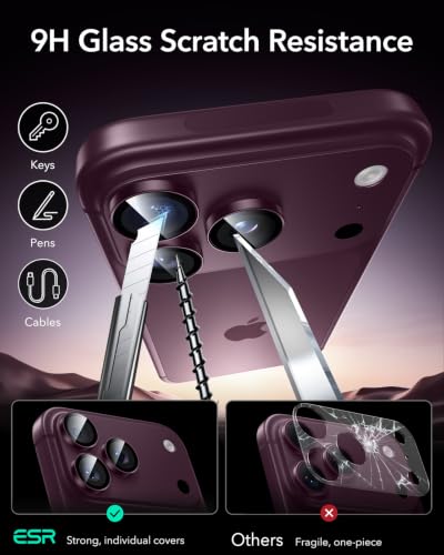 Image of ESR Camera Lens Protector for Phone 2026 Pro Max /Phone 2026 Pro, Ultra-tough HD Individual Lens Protectors, Ultra-thin Tempered Glass, 1 Pack, Claret
