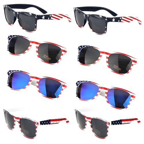 American Flag Sunglasses – 4/8/12 Pack Patriotic Shades for July 4th, Memorial Day, Party Favors, Independence Day Parade, USA Flag Themed Glasses for Adults and Kids