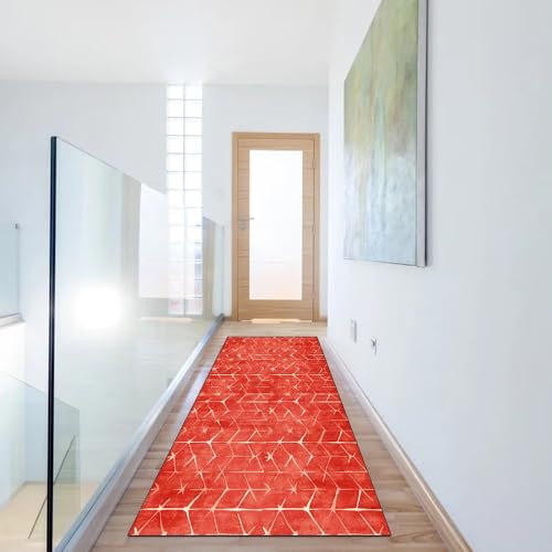 Tapis de couloir antidérapant rouge 70x850 cm moderne lavable pour cuisine - 6