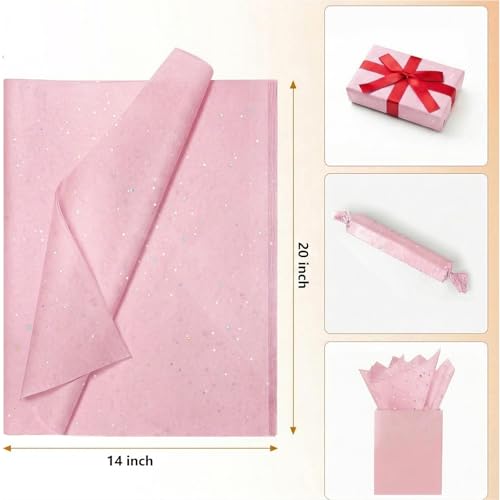 Image of Pink Glitter Tissue Paper for Gift Bags 36 Sheets 14x20 Inch - Recyclable Wrapping Paper for Weddings, Birthdays, Party & Festival Decorations DIY Craft Supplies