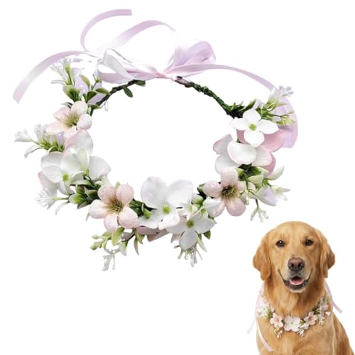 KAHZOR 1 Pièce Collier de Fleurs de Mariage pour Chien, Coiffe, Couronne de Fleurs, Couronne Mariage, Nœud Papillon Chien, Arc en Cheveux, Accessoire...