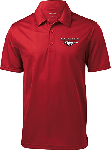 Mens Ford Polo Mustang Pocket Print Textured Polo Shirt, Red, XL