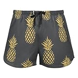 Summer Gold Pineapple on Black Womens Pajama Shorts Lounge Sleep Short Sleepwear