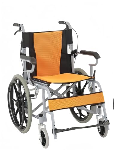 kiwet 車椅子 折り畳み式 介助用車いす 折り畳み式車椅子 軽量 高炭素鋼ボディ ブレーキ付き 多機能 簡易透気性 高耐荷重 介護用品 高齢者、妊婦、運動障害のある方、術後回復期の方、病院、介護施設などに適しています (20 インチ,イエロー)