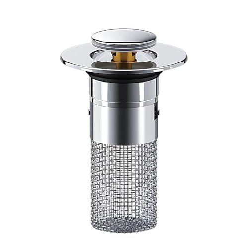 yeeplant Tapón para fregadero de baño, 2 unidades, filtro de drenaje tipo prensa de rebote, núcleo de latón y acero inoxidable, diámetro de 3,4-4 cm, apto para suelo de drenaje y lavabo universal