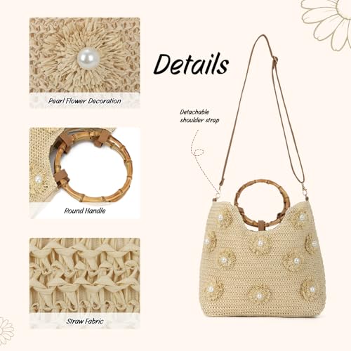 Bolsa playera para mujer, tejido con perlas florales miniatura 4