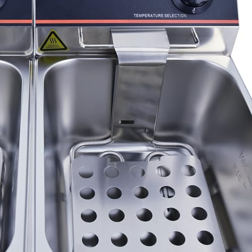 TAIMIKO Electric Deep Fryer Double Tank Deep Fat Fryer Commercial Stainless Steel Chip Fryer Countertop Kitchen Frying Machine with Baskets,Lids,6L+6L/3000W+3000W/220-240V,UK Plug - Image 6