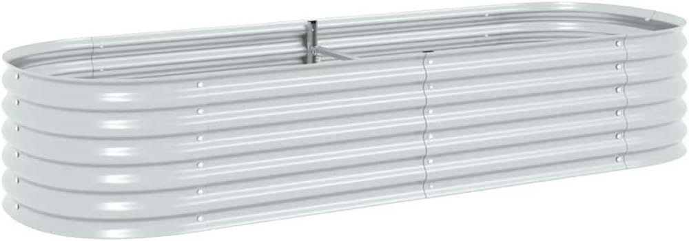 vidaXL Garden Raised Bed Galvanised Steel, Oval Garden Planter for Flowers and Planters, Bottomless Raised Flower Bed, Weather-Resistant, Silver, 94.5"x31.5"x17.3"