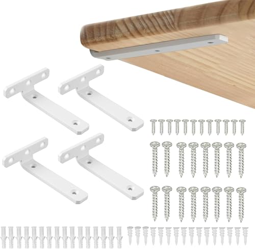 Alise White Shelf Brackets 4 Inch Heavy Duty Floating Shelf Bracket Mounting Brackets Hidden L Brackets for Shelves Metal Decorative Shelf Brackets Wall Shelf Supports Brackets DIY Pack of 4