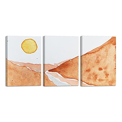 Tableau triptyque rivière et montagnes aquarelle pour salon chaleureux