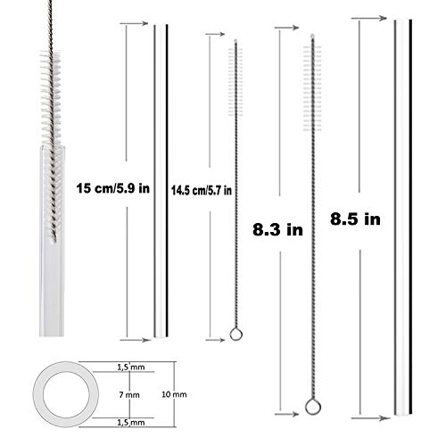 MIXIAO Glazen rietjes recht, LFGB-certificering, set van 12 stuks, 6 x 21,5 cm, 6 x 15 cm + 4 reinigingsborstels… - Image 3