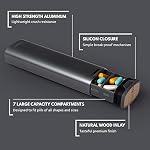 HigherHuman 7 Day Weekly Pill Organizer 2.0 by mbarc - Premium Stylish Aluminum and Wood Large Capacity Pill Box for Supplements, Pills, Vitamins and Medication. (Steel Grey)