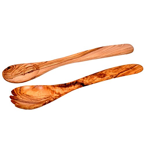 Natural Tunisian Olive Wood Serving Fork and Spatula Set