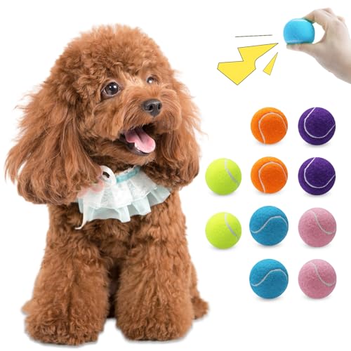 Magicorange 10 Pack Squeaky Mini Tennis Balls 1.5 inch Tennis Balls for Dogs Colorful Easy Catching Pet Dog Playing Ball (Multicolor 1.5 inch)