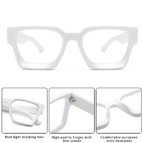 Image of Braylenz Square Thick Frame Blue Light Glasses for Men Women Fashion Clear Computer Eyeglasses