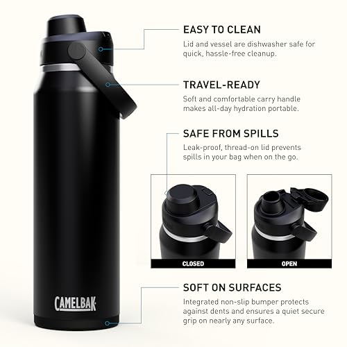 Image of CamelBak Thrive Chug Insulated Stainless Steel Water Bottle, Cold Retention with High Flow Lid for Everyday Hydration and Active Use, 32oz, Black