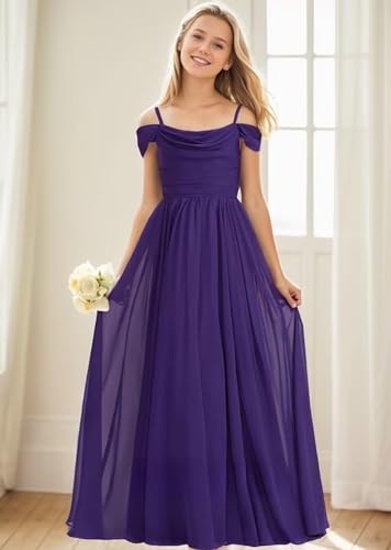 Mulesy Cold Shoulder Juniors Bridesmaid Dresses for Wedding Spaghetti Straps Chiffon Long Teens Girls Party Gowns2