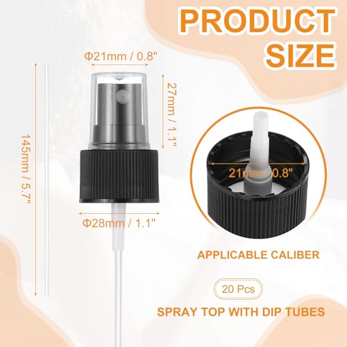 MECCANIXITY Fine Mist Spray Top, Spray Bottle Nozzle Sprayer Top Replacement for 24 Caliber PET Bottles, for Essential Oil Hair Care Home Beauty, Pack of 20, Black2