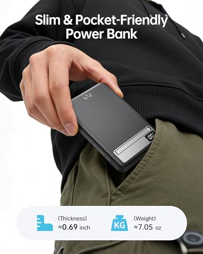 Image of iWALK Magnetic Wireless Power Bank 10000mAh, Slim Portable Charger with 20W PD Cable Fast Charging, Metal Kickstand, LED Display, MagSafe Compatible Battery Pack for iPhone 17 /16 /15 /14 /13 /12 Series