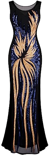 Image of ANGEL FASHIONS Women's Sheer Gold Sequined Black Splicing Evening Dress
