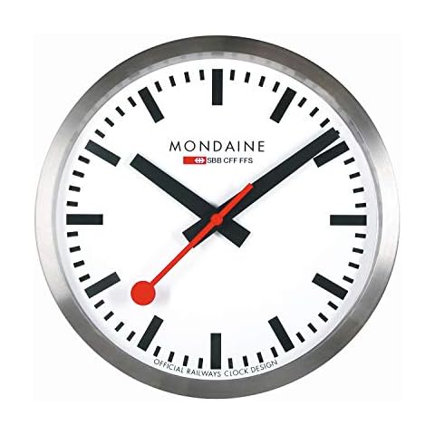 Mondaine Wall Clock A995.Clock.16SBB 40cm - Official Swiss Railways Clock Red Second Hand Aluminium Casing Dust Resistant Cover