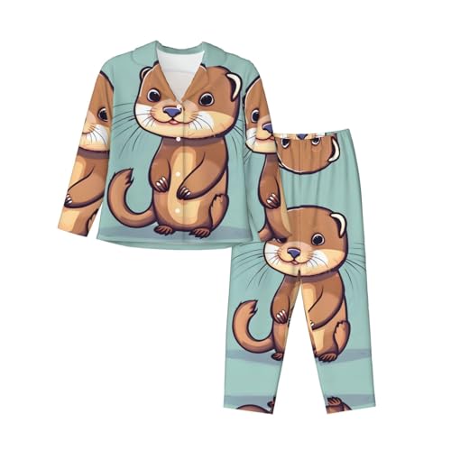 Pyjama loutres mignonnes femme EdWal avec chemise manches longues pour cocooning hivernal