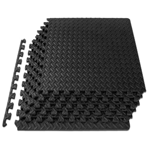 Extra Thick EVA Interlocking Gym Flooring Mats 60x60cm | Non-Slip Soft Foam Exercise Floor Tiles for Home Gym, Yoga, Fitness & Workout Protection (Black, 20 TILES (80 Sq.Ft))