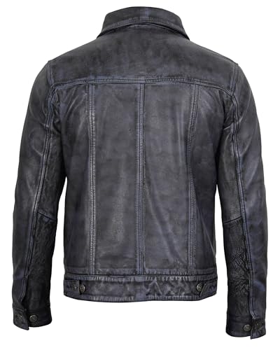 Image of fjackets Real Lambskin Vintage Trucker Leather Jacket Men - Shirt Collar Style Leather Jackets For Mens