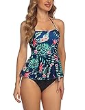 Avidlove Damen Badeanzug Tankini Set Zweiteiliges Verstellbarer Träger Volant Badeanzug Blumendruck Rüschen Halfter Schwimmanzug Beachwear Muster4 Medium