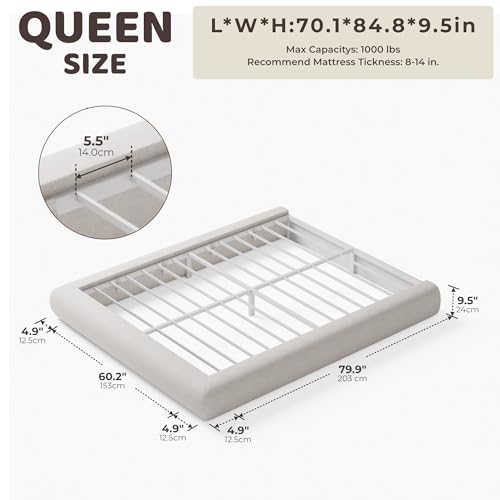 Image of RECCI AirFrame Half-Moon Upholstered Queen Platform Bed Frame, Minimalist Velvet Curved Arched Base, 5 Inch Fully Round Cushioned Foam, No Box Spring Needed, Easy Assembly | Round Shaped
