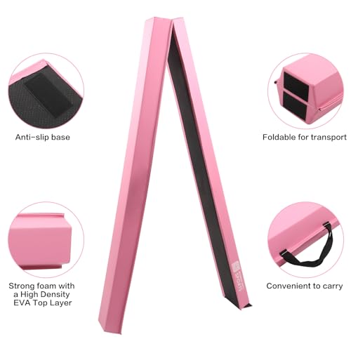 Modern-Depo Folding Foldable Gymnastics Balance Beam Equipment for Kids, Floor Beam Gymnastics for Practice, Therapy and Home Training, 6ft 6 FT 72\" x 6\" Non Slip Walking Beam, Pink - Thumbnail 4