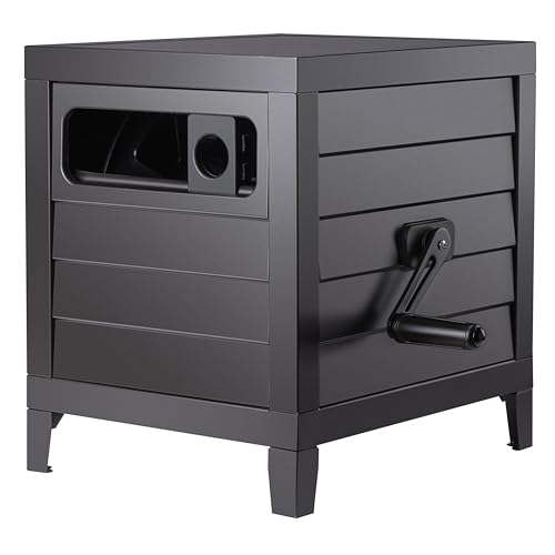 AQUAZILLA Metal Garden Hose Reel Deck box, Durable Steel Garden Hose Storage Box Cabinet, 150ft 5/8" Garden Hose Capacity. - Hose guide Manual Rewind, No-leak aluminum water connections