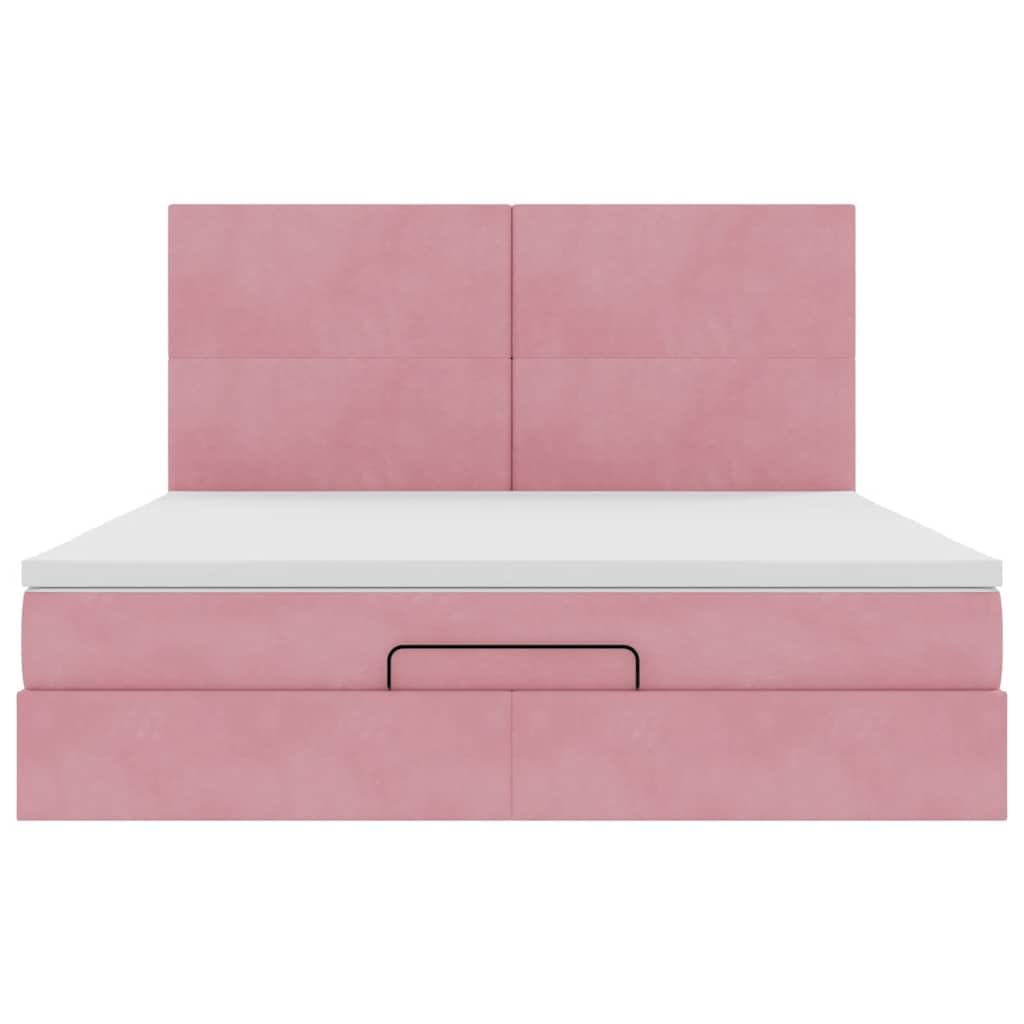Cama otomana rosa de terciopelo 180 x 200 cm, con colchón de muelles ensacados LED y gran espacio de almacenamiento para jóvenes y habitaciones de invitados