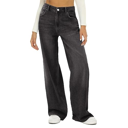 Pantalones festivos para mujer/invierno Cat & Monkey Pantalones vaqueros sueltos de pierna ancha, monocolor, pantalones vaqueros informales para mujer, pantalones de mezclilla para mujer, tallas