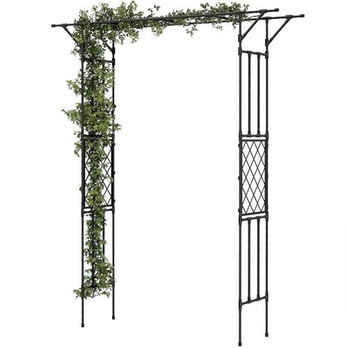Outsunny Garden Arch, PE-Coated Steel Arbour Trellis for Climbing Plants, Rose Arch for Party, Wedding Garden Decoration, 180 x 40 x 215 cm, Black