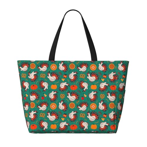 Cartoon Turkey Print Beach Pool Bags Tote For Women Ladies Large Gym Tote Carry On Bag For Weekender Travel Waterproof2