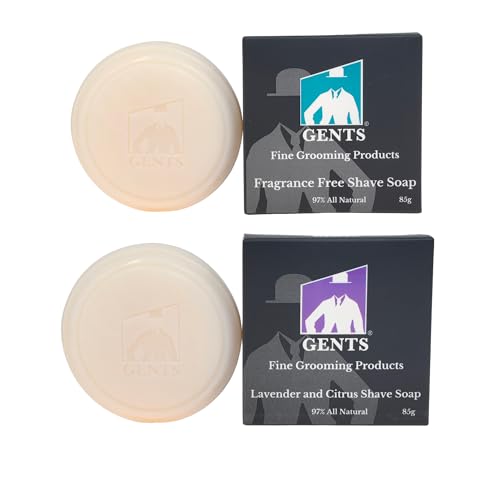 GENTS Natural Fragrance Free & Lavender Citrus Shaving Soap with Shea Butter for Sensitive Skin Shave Soap for Men (Pack of 2)