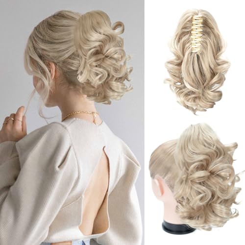 Blonde Ponytail Extension Curly Hair Pieces for Women 10 Inch Sho...