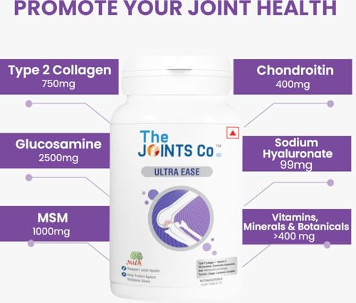The Joints Co Ultra Ease Plus with Type II Collagen, 2500 mg Glucosamine Chondroitin MSM HA Complex & Herbal Blend for Joints, Bones & Cartilage Wellness - 120 tablets