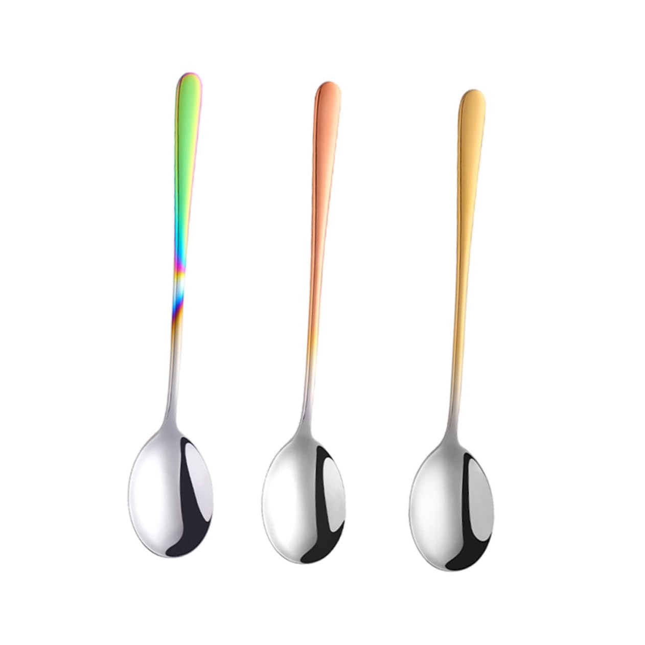 3pcs Long Handle Stainless Steel Soup Spoons Golden Rose Gold Colorful Elegant Tableware for Home Restaurant Catering Dining