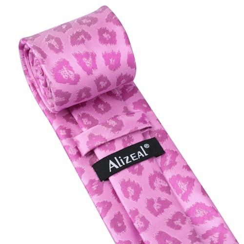 Image of Alizeal Men's Leopard Print Tie Set 3.15'' Necktie with Pocket Square Gift Box for Wedding and Fashion Occasions
