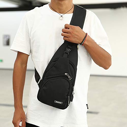 Men's Women's Sling Chest Shoulder Bag Outdoor Travel Crossbody Backpack With Usb Charging Port Black #TOP6
