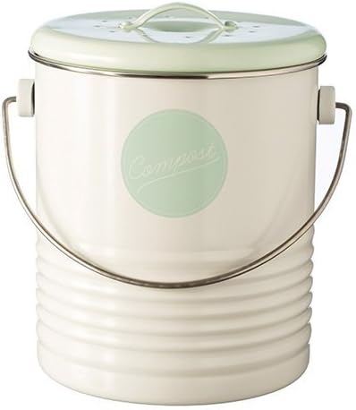 Typhoon Vintage Americana Kitchen Compost Caddy, Stainless-Steel, Off/White, 21 x 17 x 23 cm