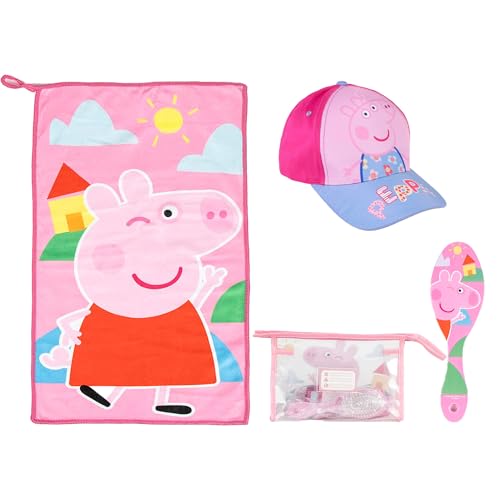 CERDÁ LIFE'S LITTLE MOMENTS Set Gorra Infantil Peppa Pig Ajustable (2–8 años) + Neceser Aseo Peppa Pig con Peine, Toalla y Bolsa