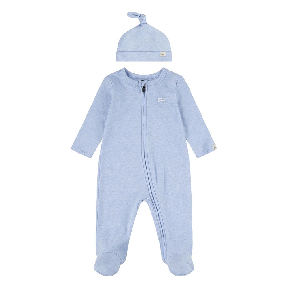 Levi's Baby - Jungen LVN FOOTED COVERALL & HAT SET 6EK247 Abgestimmte Outfits, LT MIST HEATHER, 6 Months