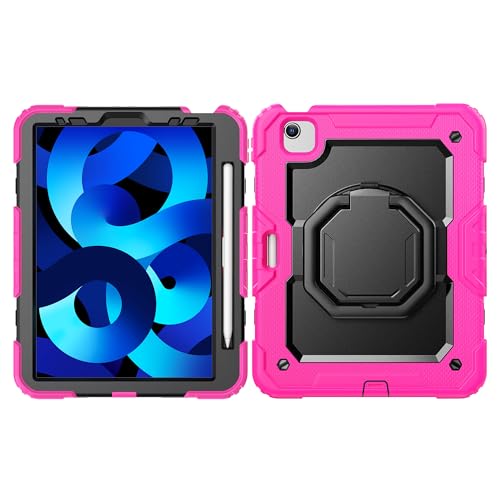 Coque iPad Air 4e génération antichoc rose avec porte-crayon et sangle 360°