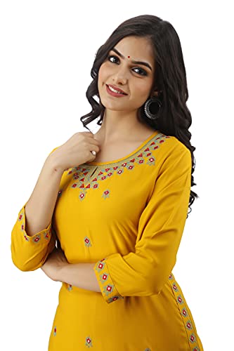 Image of Women's Rayon Heavy Embroidery Work Straight Kurta