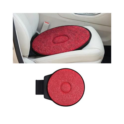 SWPHRT 360 Degree Swivel Car Seat Cushion with Handle Support Red
