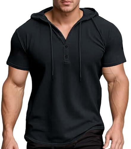 Débardeur à capuche pour homme - T-shirt de sport sans manches - Couleur unie - Débardeur de sport - Gilet d'entraînement musculaire - Pour le sport, le bodybuilding et le fitness - Noir