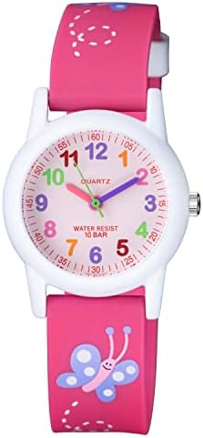 Montic Girls Time Teaching Analog Plastic Strap Watch - Student Learning Clock Time | Educational Tool for Homeschool, Classroom, Teachers, and Parents | Cute Silicone Children Wrist Watch for Gift